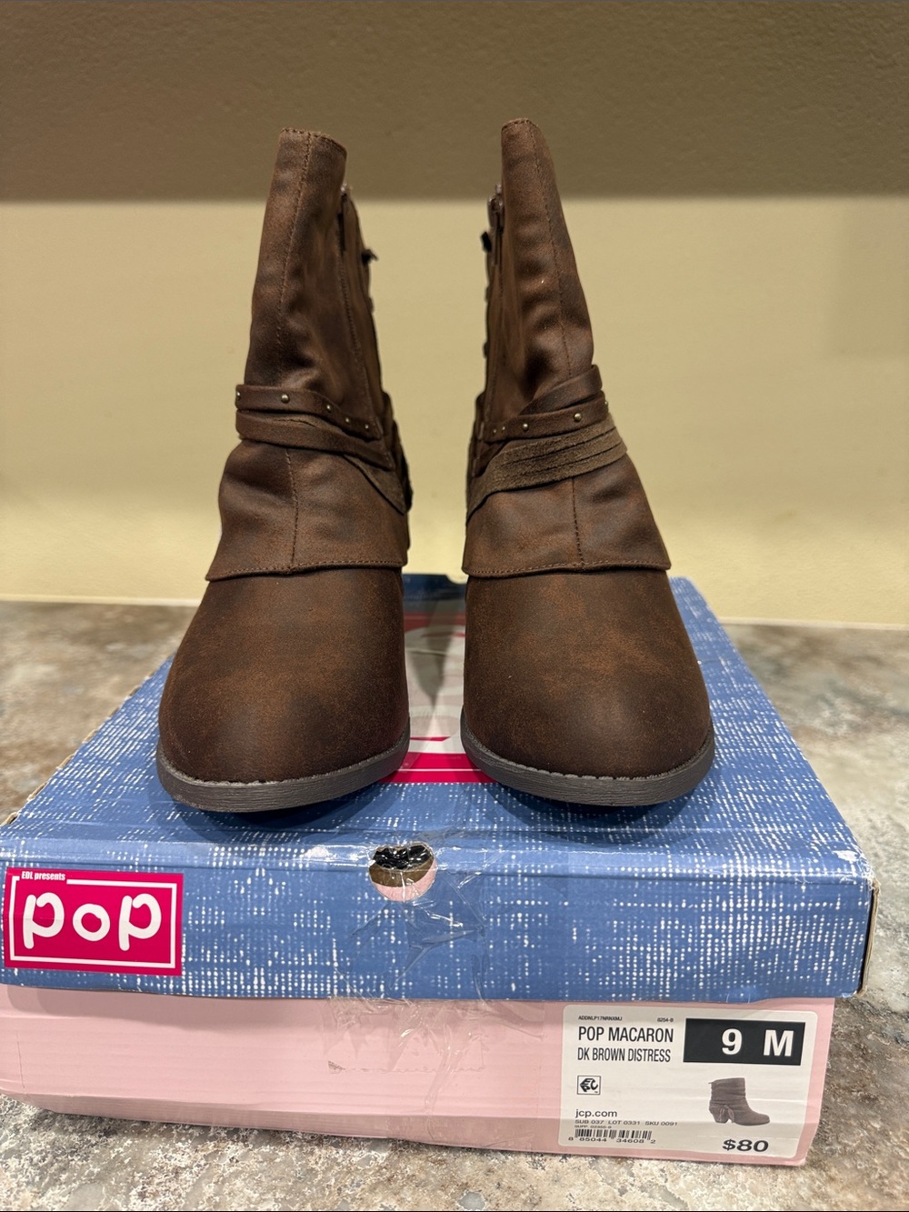 pop Brown Slouchy Ankle Booties with Wrapped Studded Strap - Picture 2 of 3